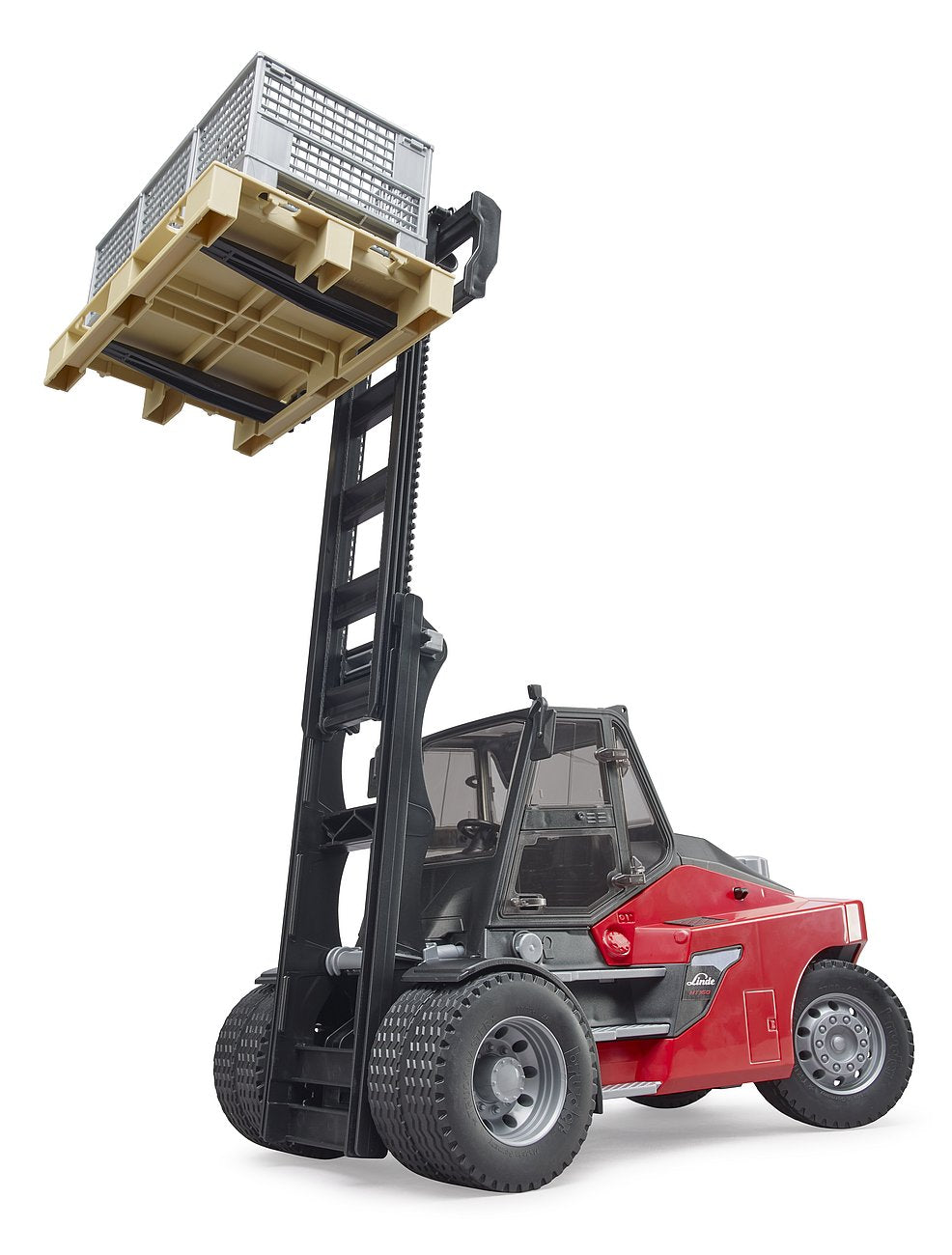 Bruder Linde HT160D forklift with pallet and 3 pallet cages