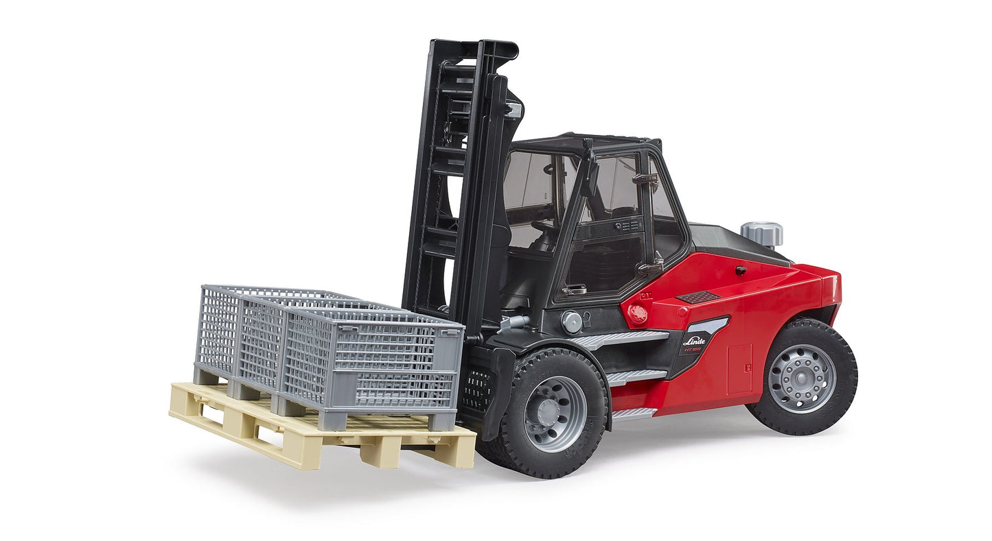 Bruder Linde HT160D forklift with pallet and 3 pallet cages