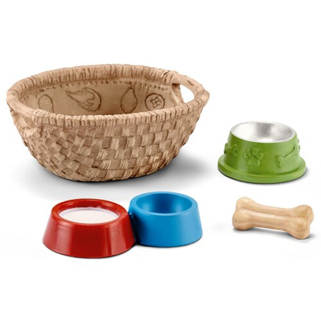 Schleich Cat and Dog food bowl and bed